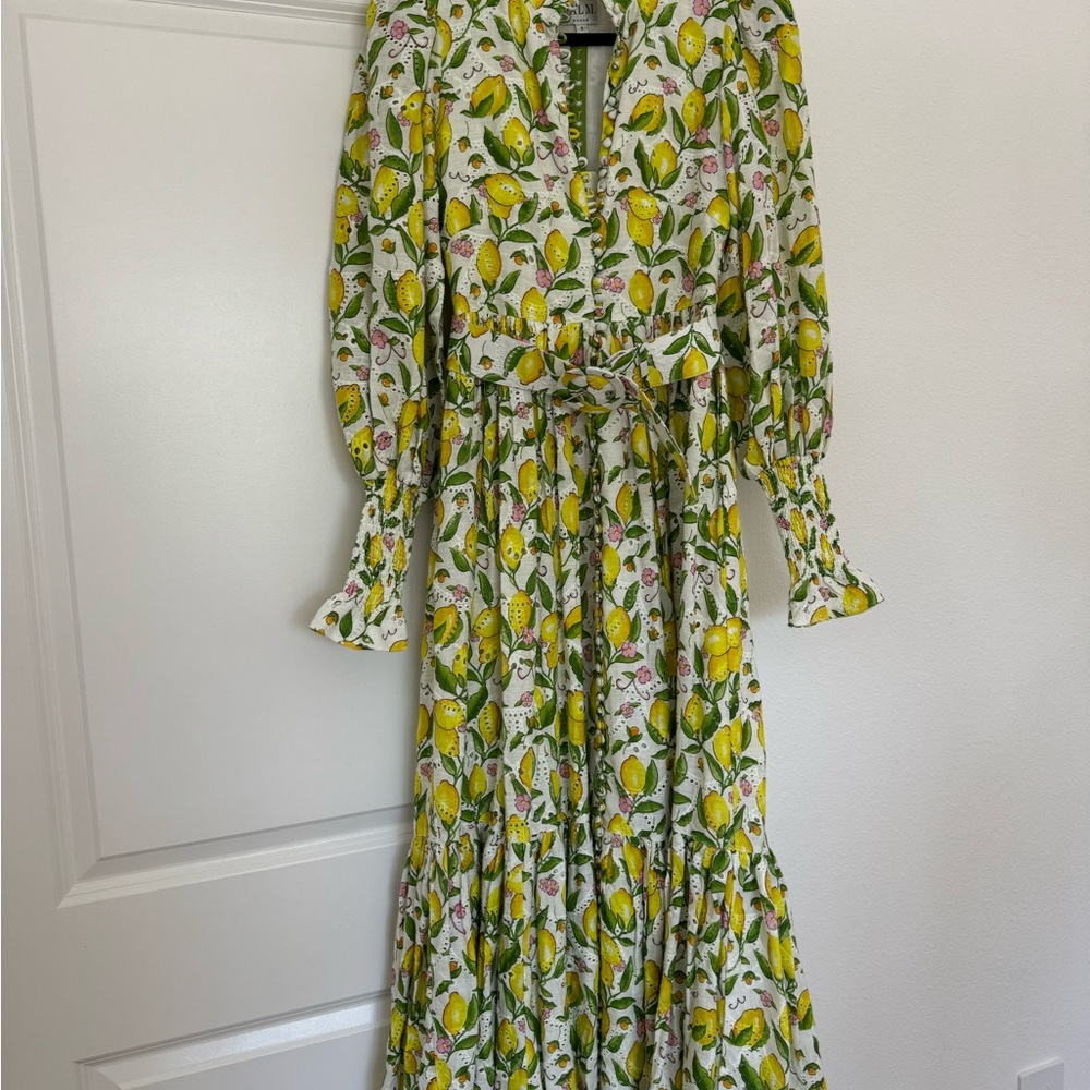 Palm Noosa Yellow and Green Ruffled Smocked Sundress with Bishop Sleeves